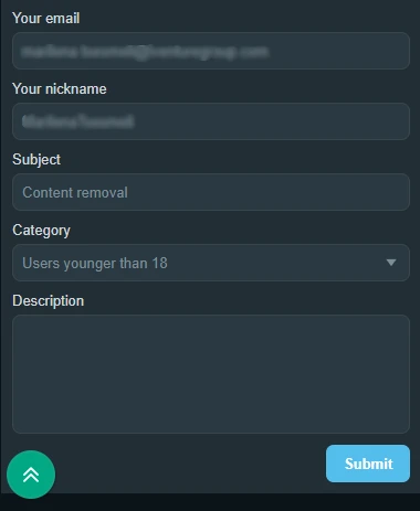 Content Removal Formular in der amateurfans App